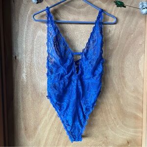 Elegant Blue Lace Bodysuit